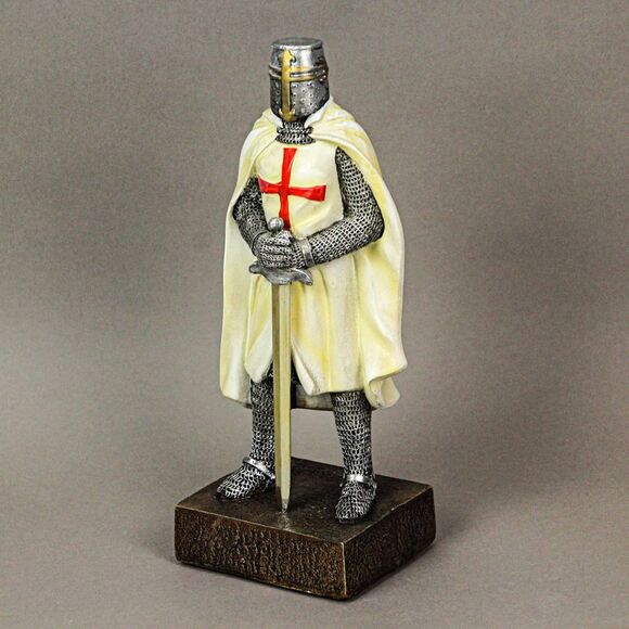 Medieval Templar Knight in Battle Holding Sword Armor Statue - Picture 9 of 9